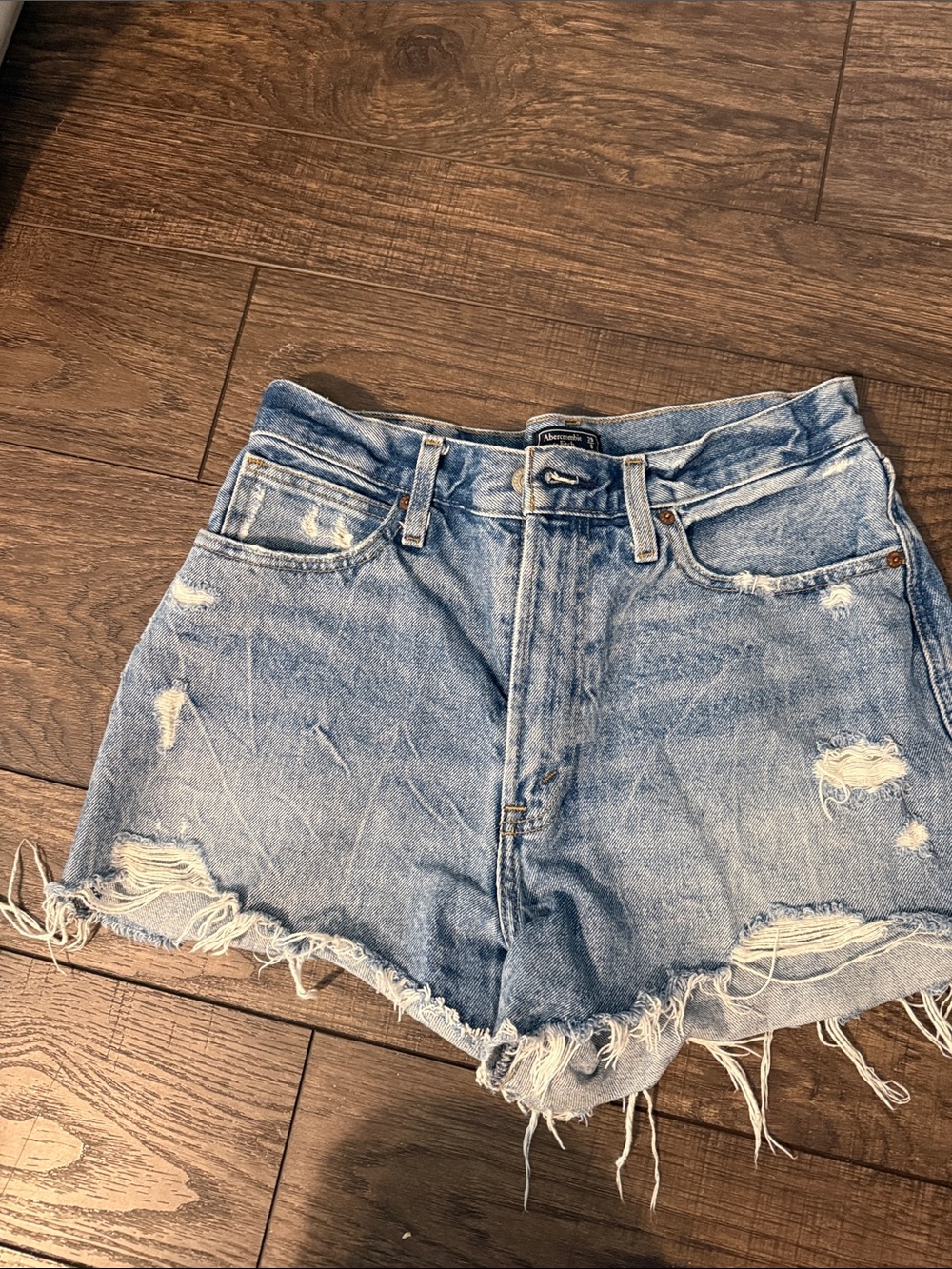 Abercrombie & Fitch Light Blue Distressed Denim Shorts